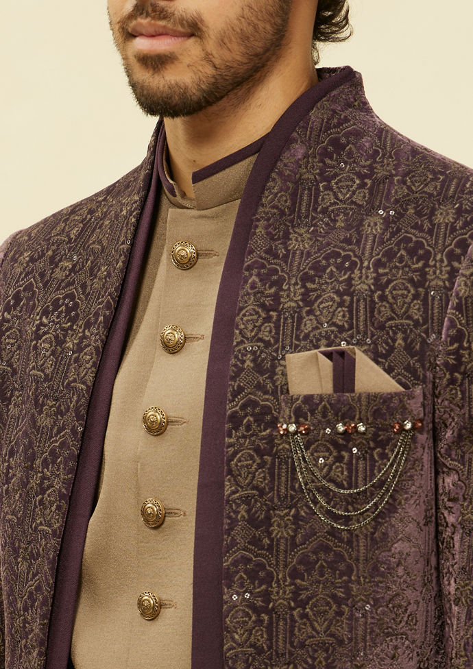 Twamev Men Imperial Purple Mughlai Velvet Set