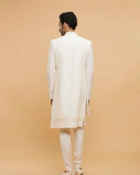Twamev Men Cream Beige Mirror Embellished Sherwani Set