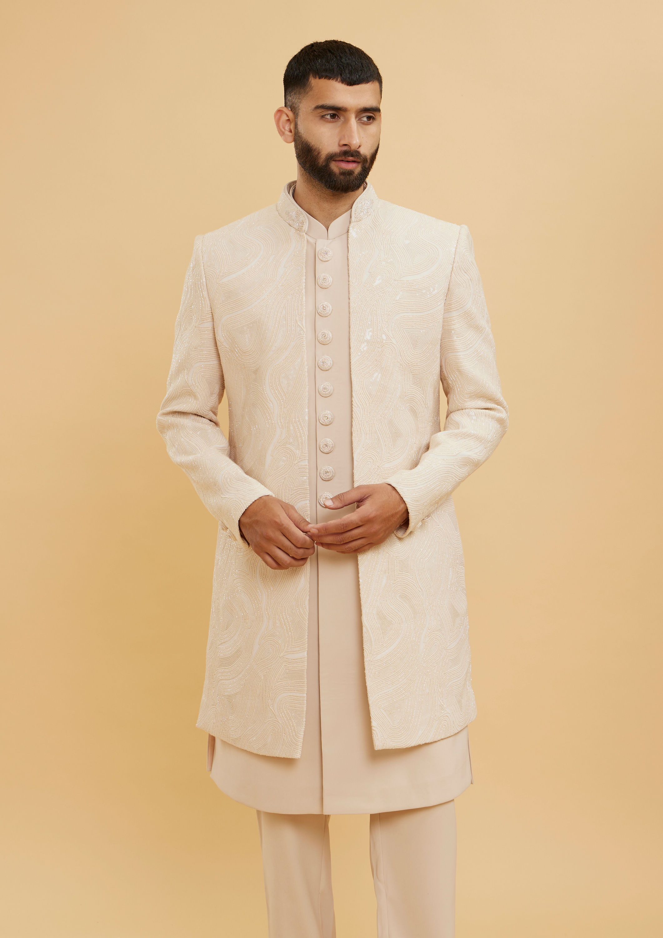Twamev Men Regal Beige Georgette Indo Western