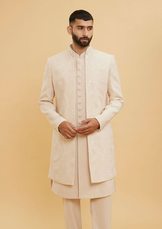 Twamev Men Regal Beige Georgette Indo Western