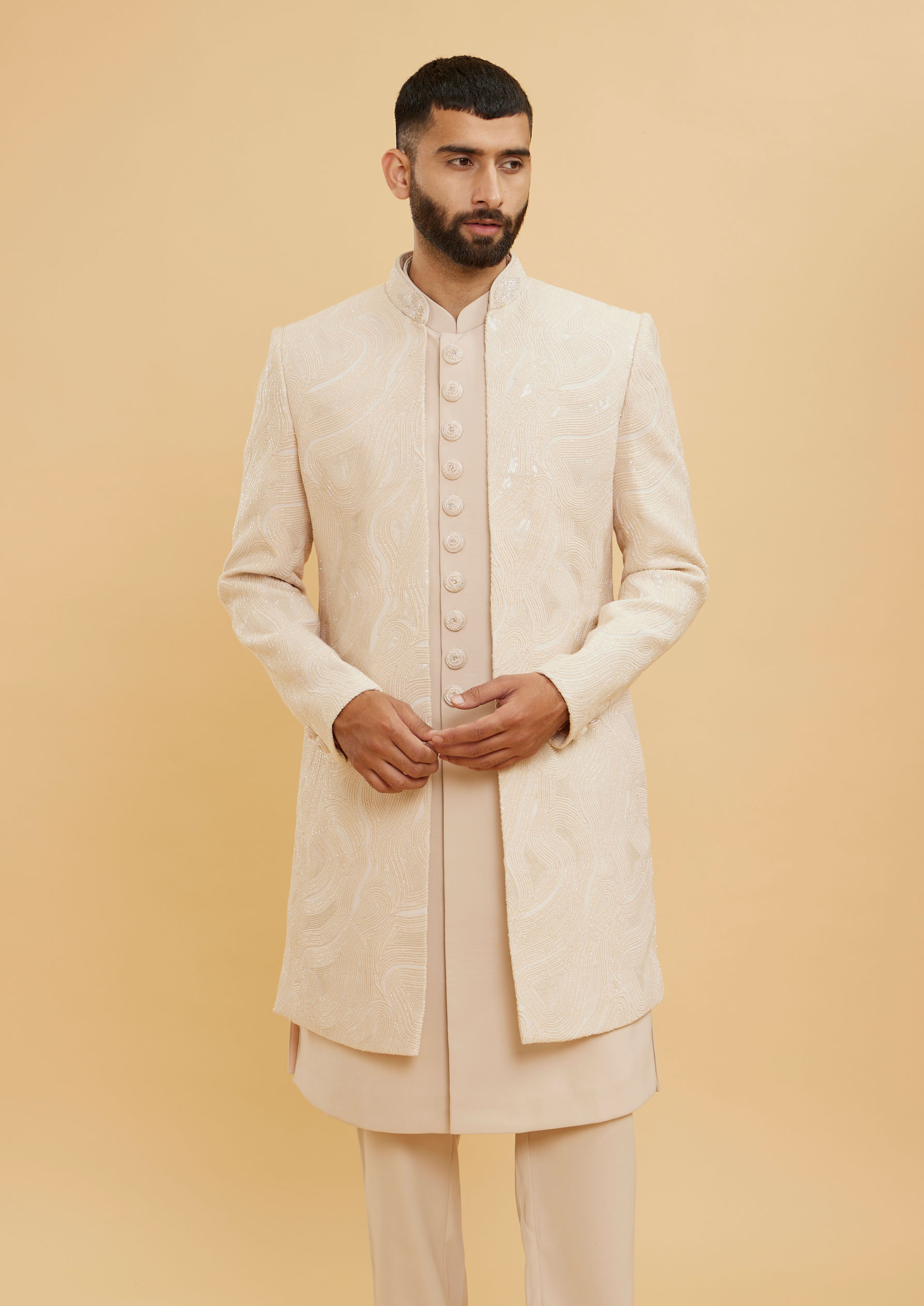 Twamev Men Regal Beige Georgette Indo Western