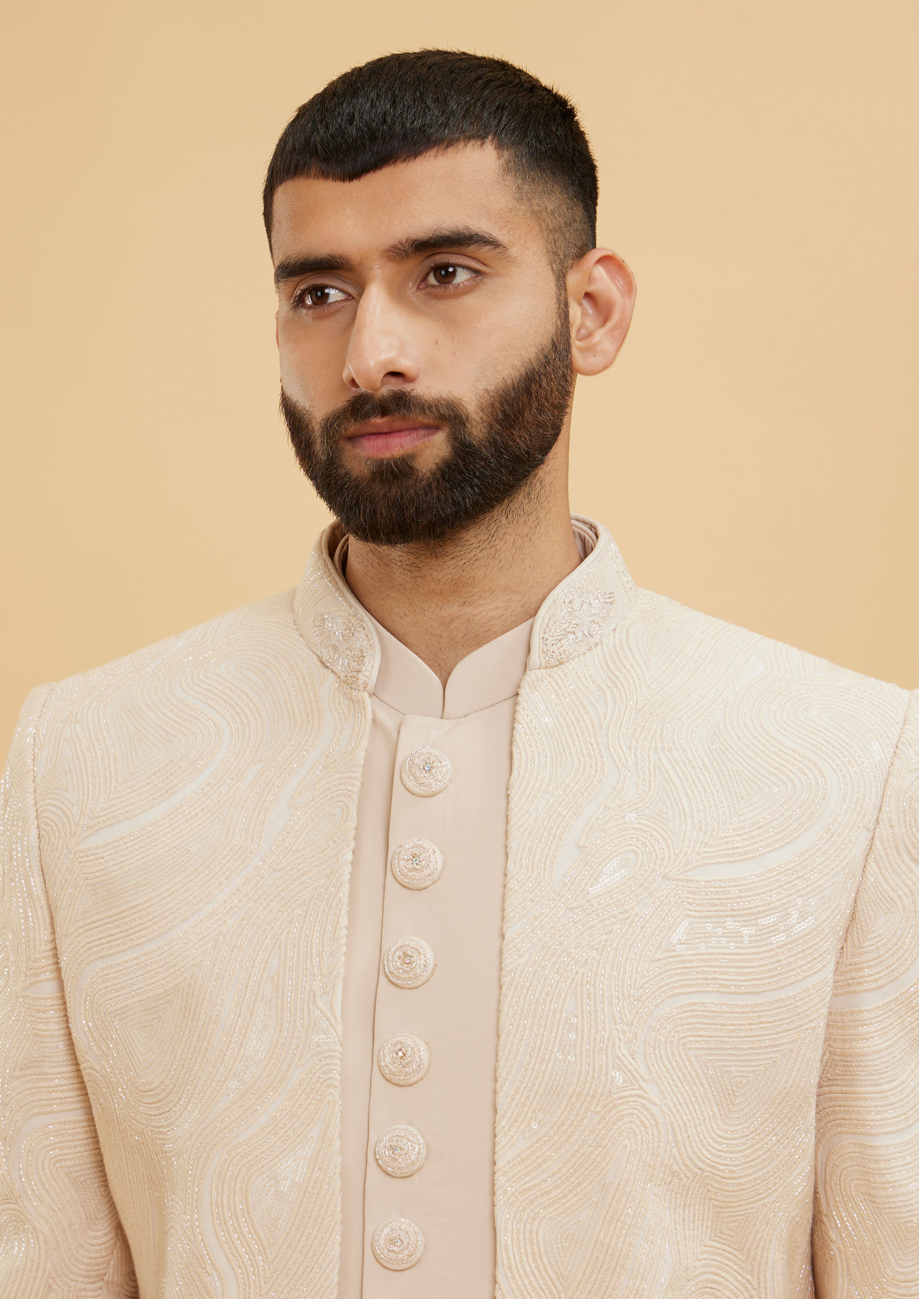 Twamev Men Regal Beige Georgette Indo Western