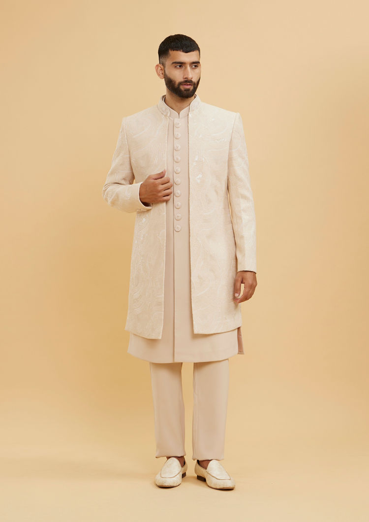 Twamev Men Regal Beige Georgette Indo Western