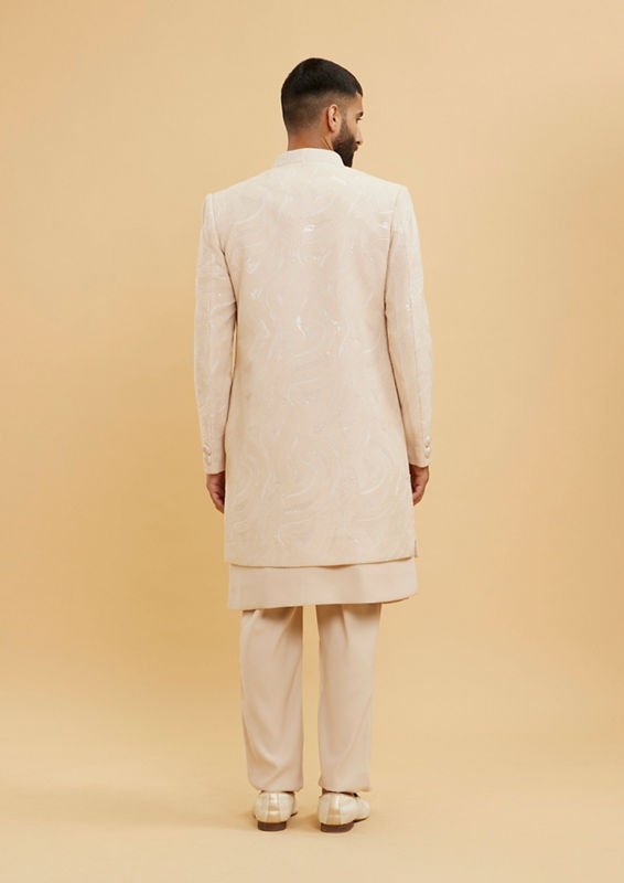 Twamev Men Regal Beige Georgette Indo Western