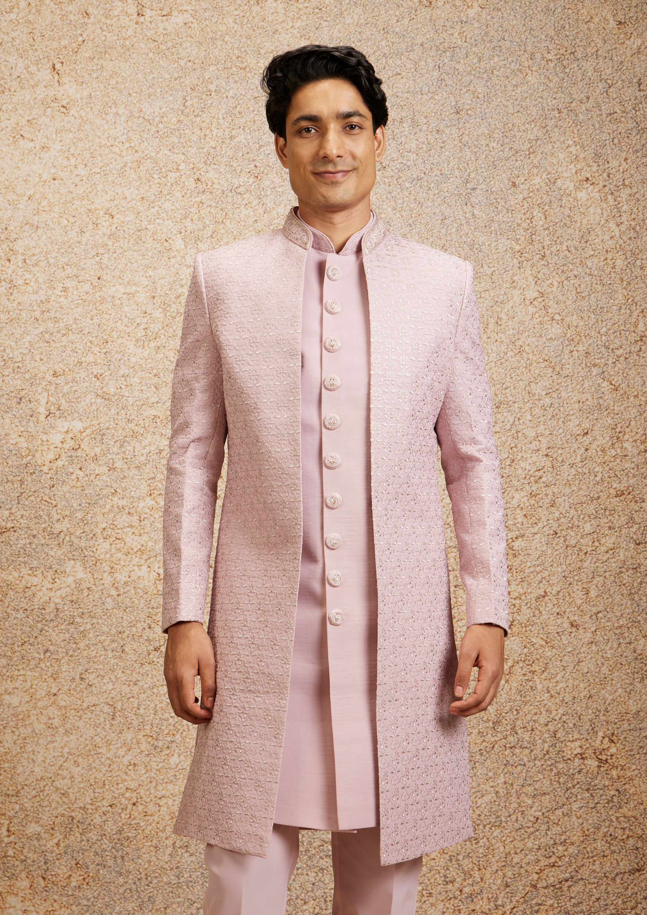 Twamev Men Dusty Pink Charm Indo Western image number 0