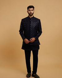 Twamev Men Dark Blue Regal Ensemble Indo Western