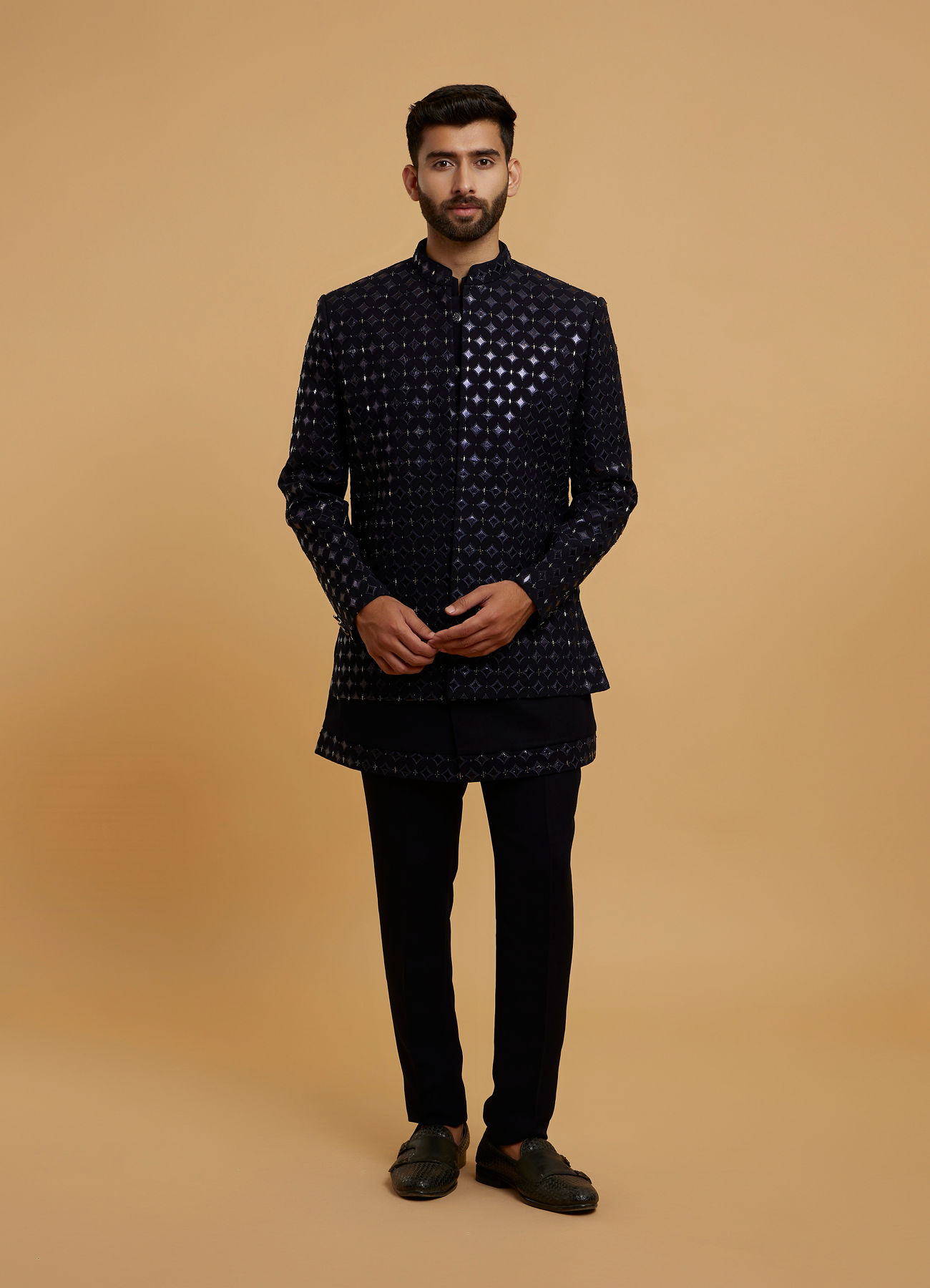 Twamev Men Dark Blue Regal Ensemble Indo Western