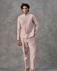 Twamev Men Dusty Pink Jaal Floral Embroidered Indo Western Set