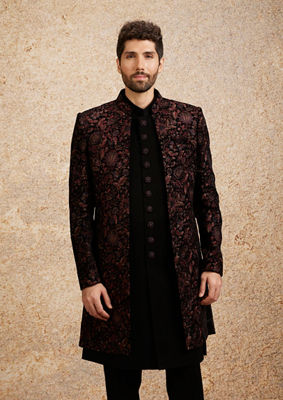 alt message - Twamev Men Black Velvet Elegance Indo Western image number 0