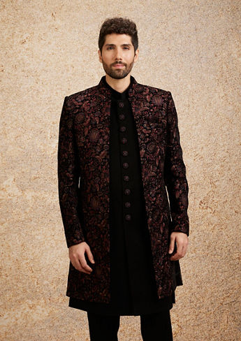 alt message - Twamev Men Black Velvet Elegance Indo Western