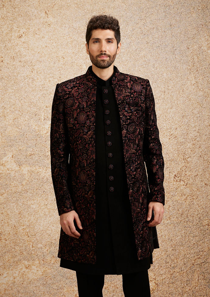 Twamev Men Black Velvet Elegance Indo Western