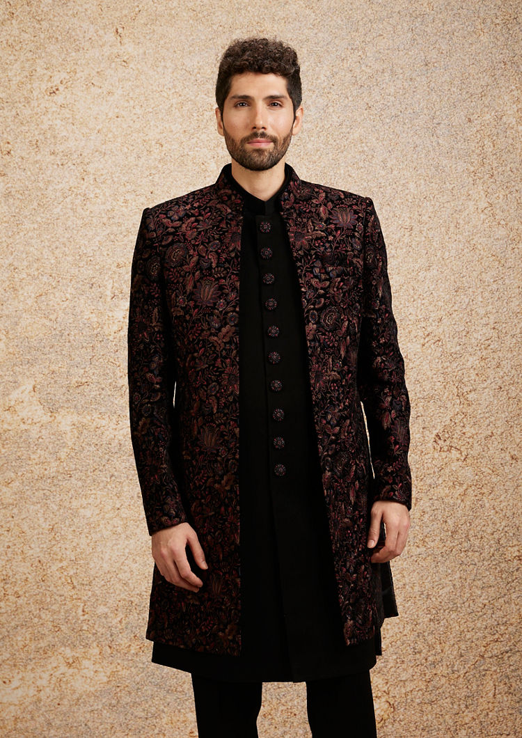 Twamev Men Black Velvet Elegance Indo Western