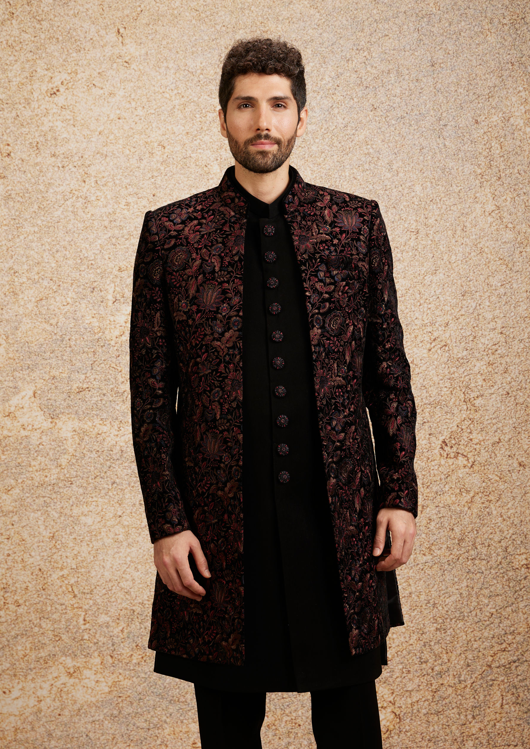 Twamev Men Black Velvet Elegance Indo Western