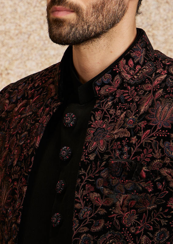 Twamev Men Black Velvet Elegance Indo Western