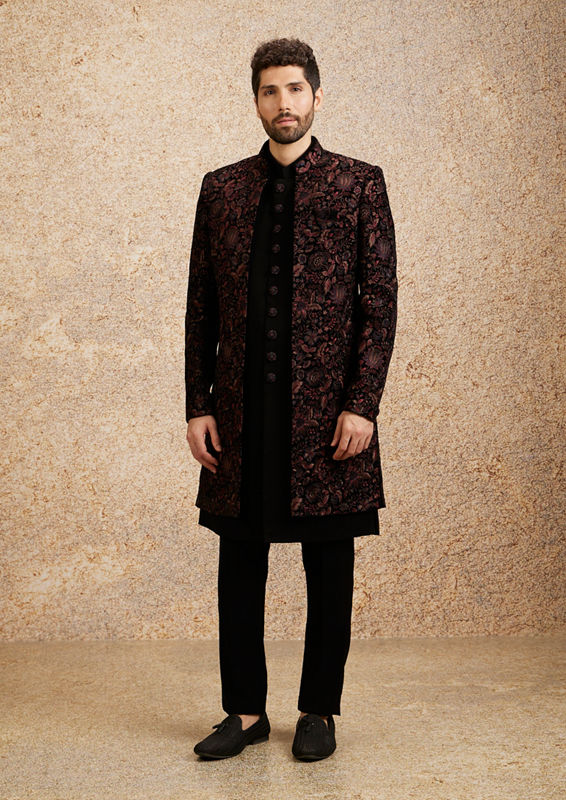 Twamev Men Black Velvet Elegance Indo Western