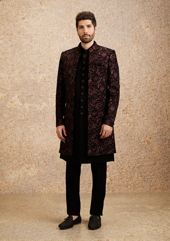 Twamev Men Black Velvet Elegance Indo Western