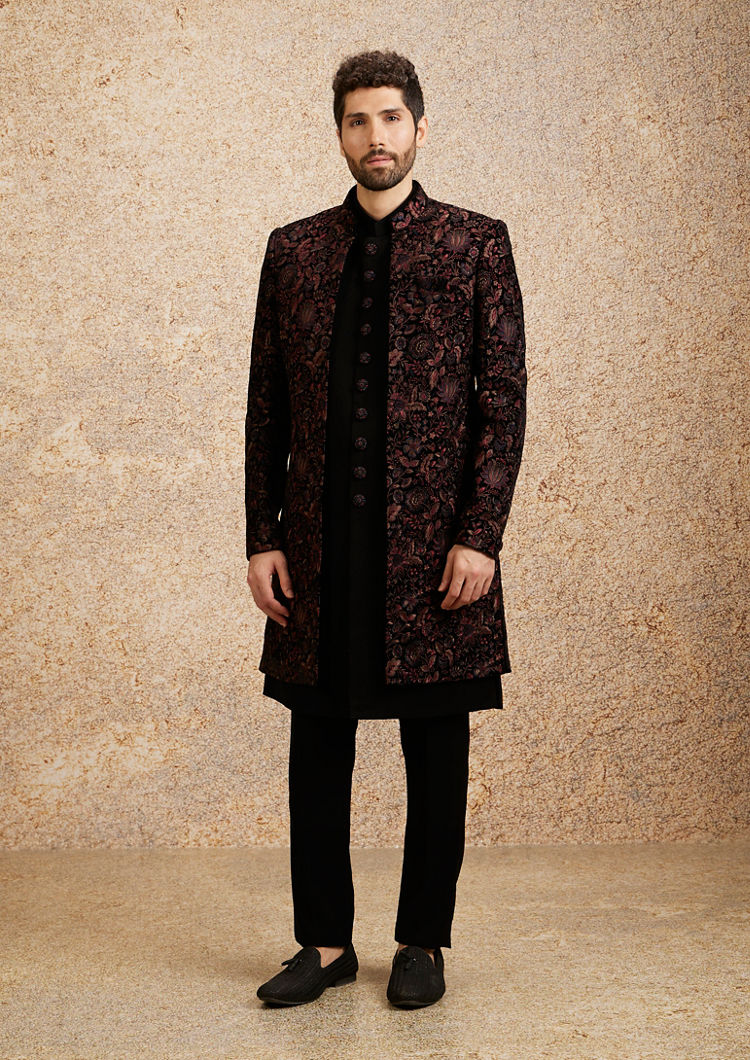 alt message - Twamev Men Black Velvet Elegance Indo Western image number 2