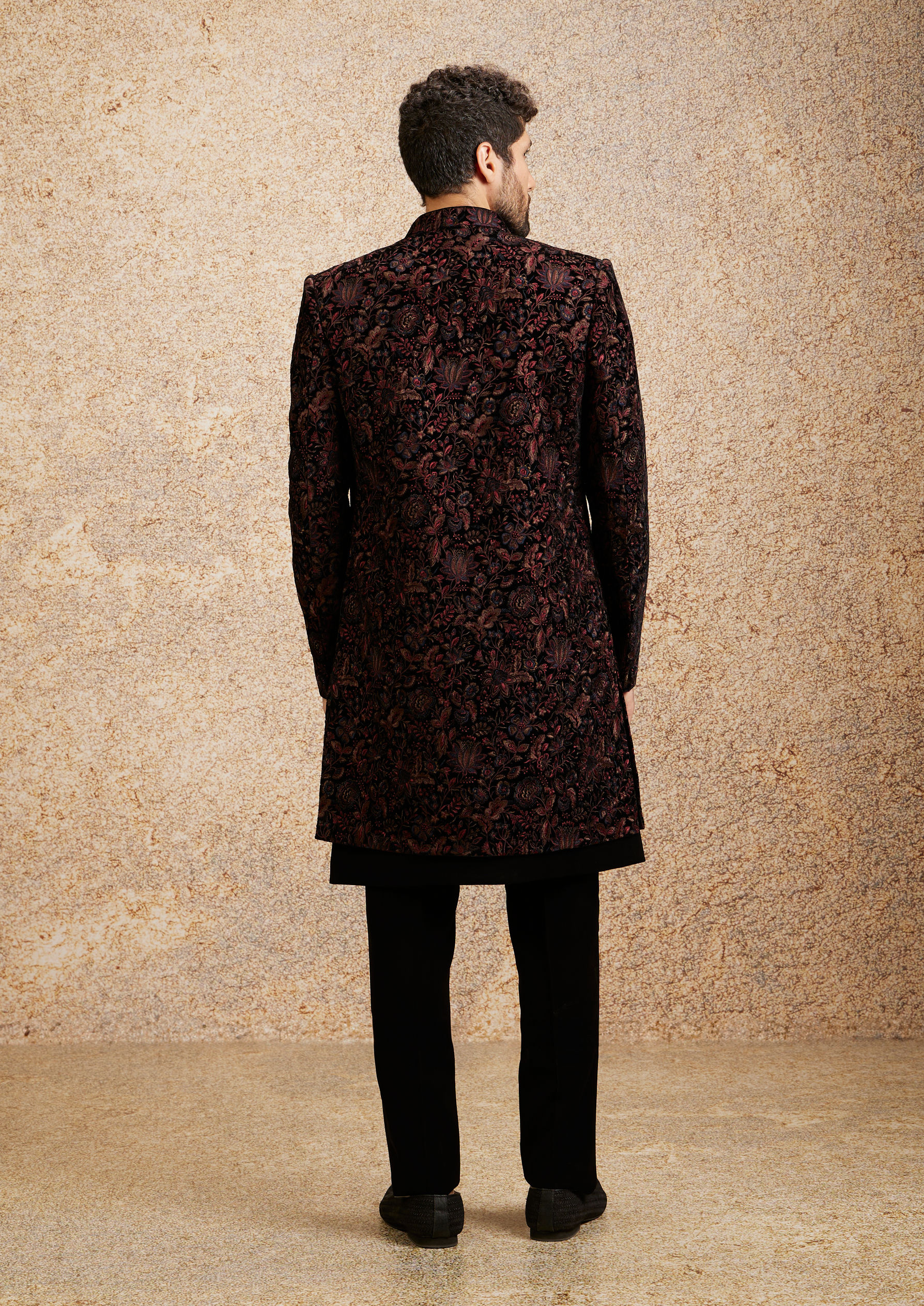 Twamev Men Black Velvet Elegance Indo Western