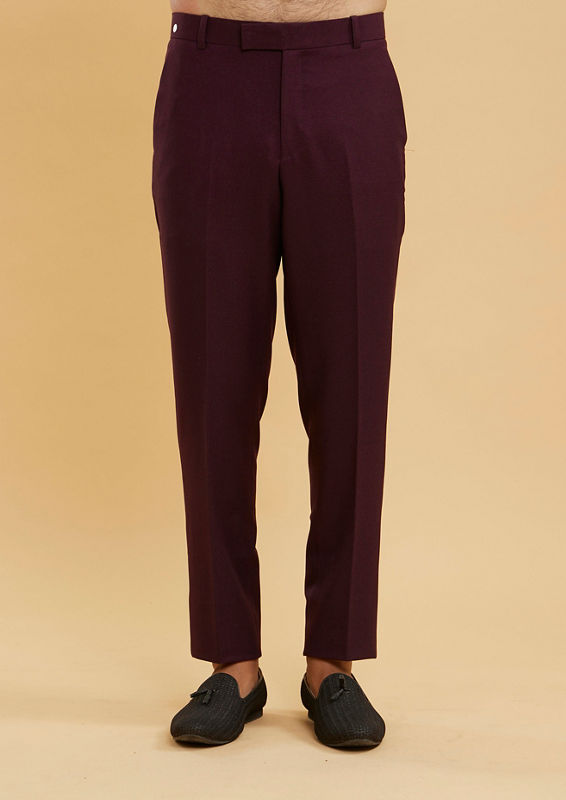 Twamev Men Wine Red Bel Buti Patterned Indo Western Set