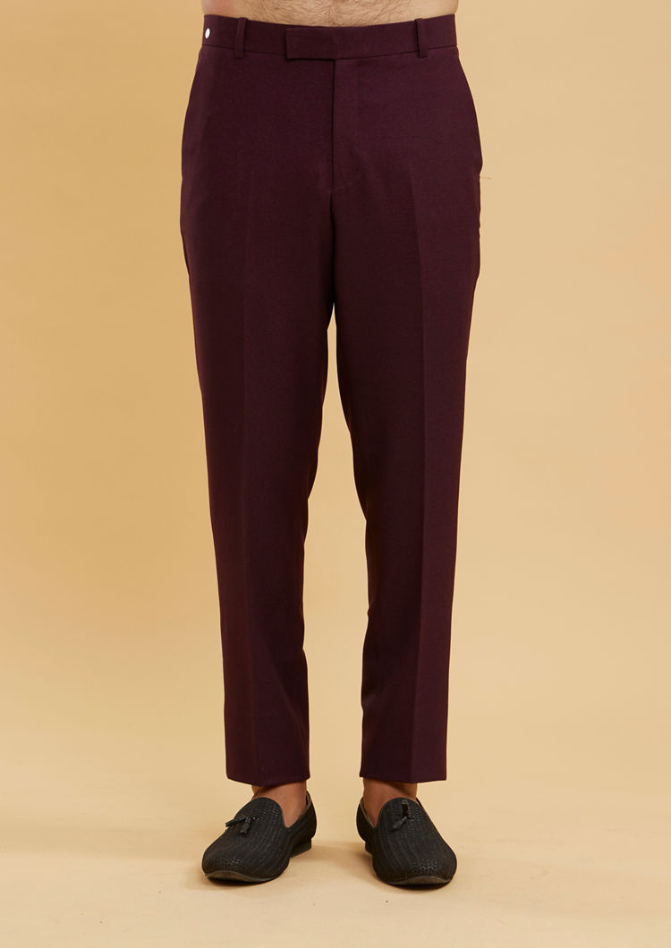 Twamev Men Wine Red Bel Buti Patterned Indo Western Set
