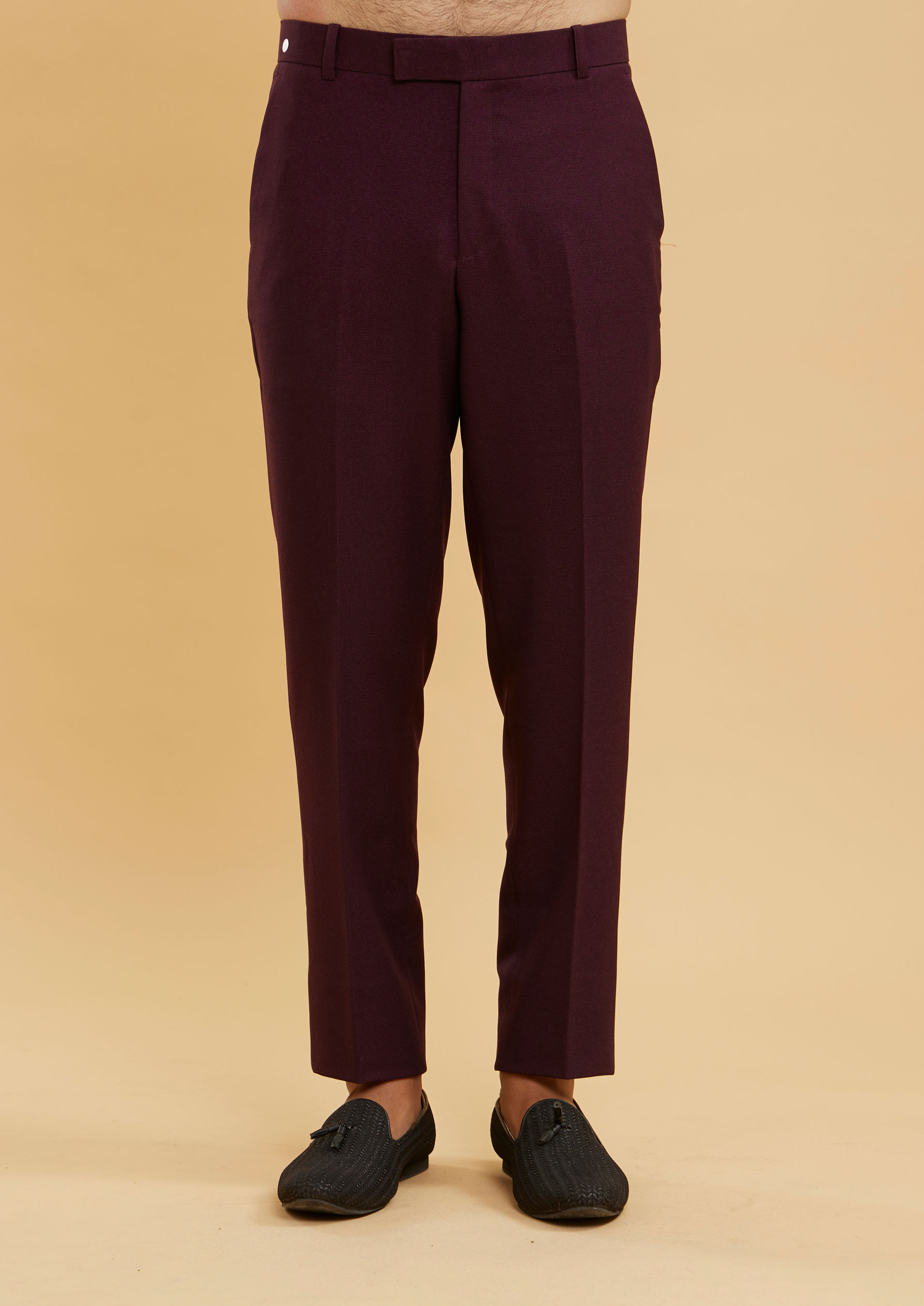 Twamev Men Wine Red Bel Buti Patterned Indo Western Set