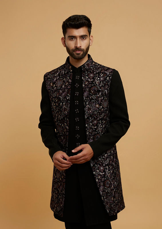 Twamev Men Black Velvet Panache Indo Western