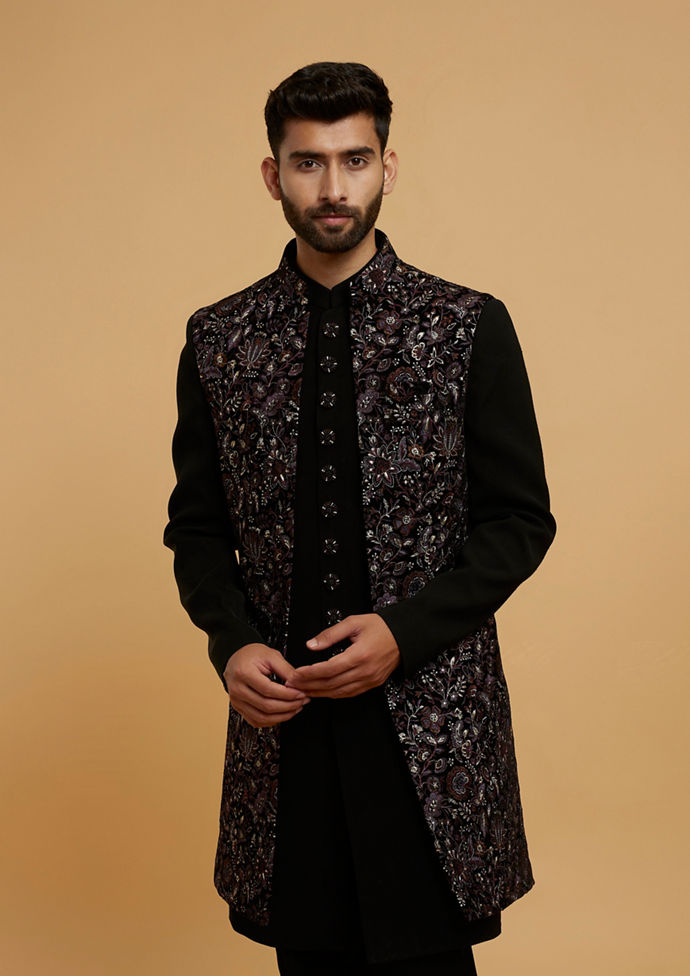 Twamev Men Black Velvet Panache Indo Western