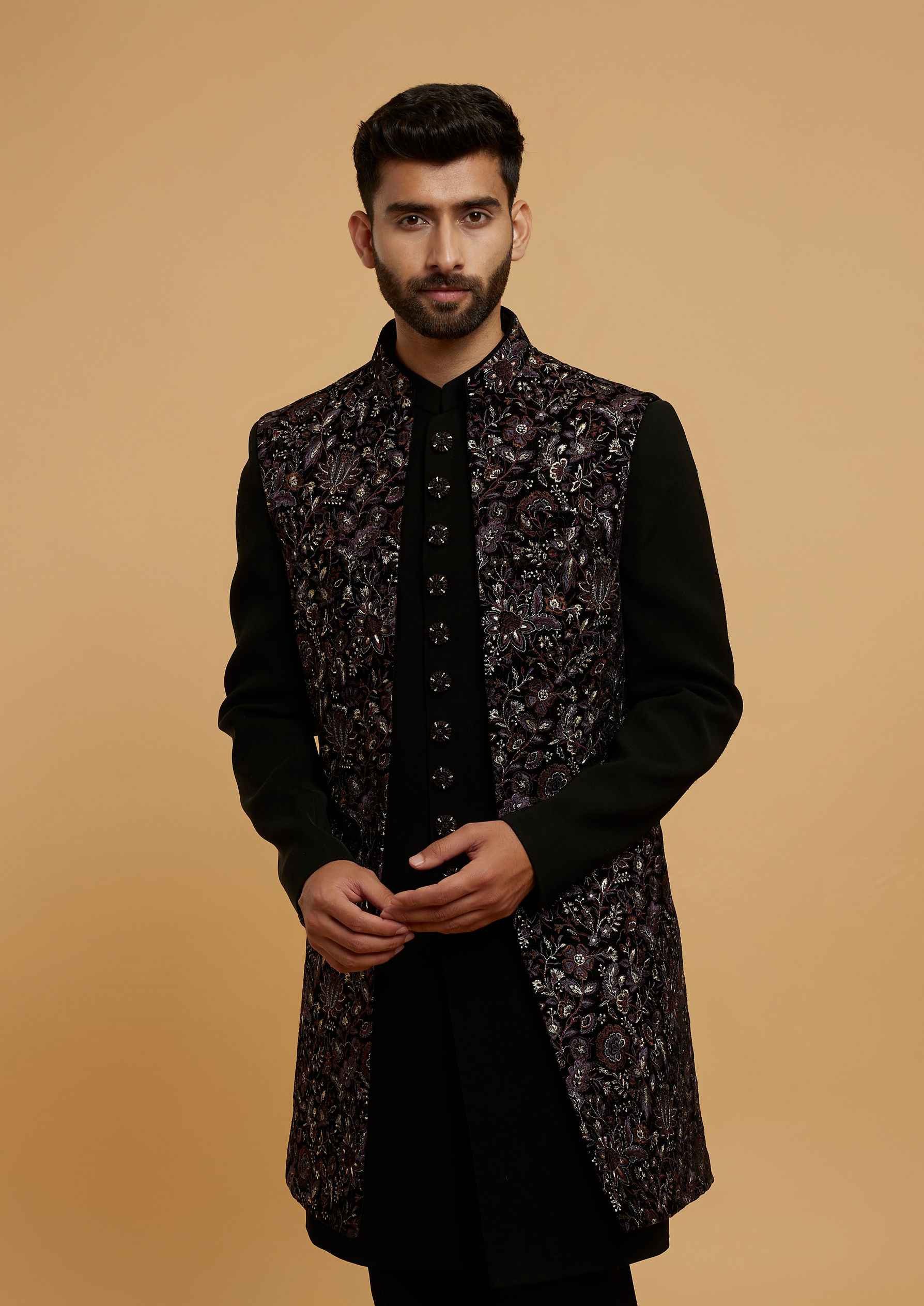 Twamev Men Black Velvet Panache Indo Western