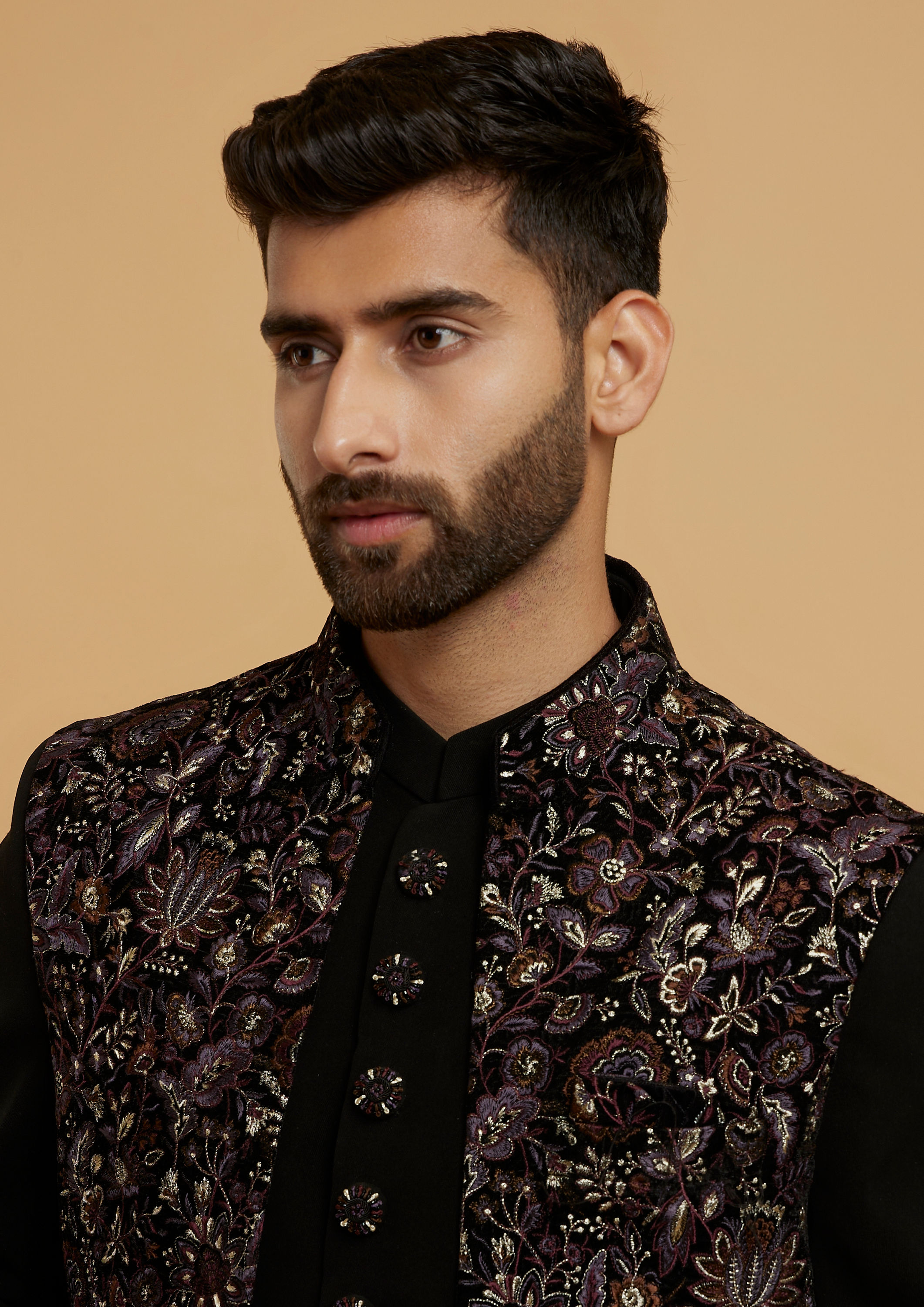 Twamev Men Black Velvet Panache Indo Western