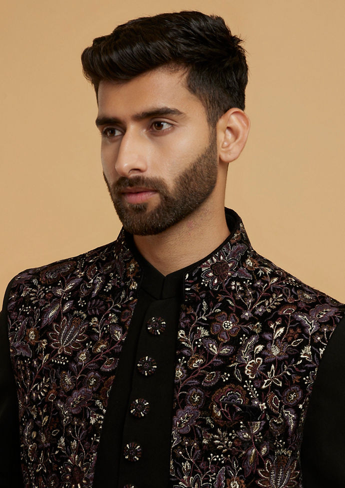 Twamev Men Black Velvet Panache Indo Western