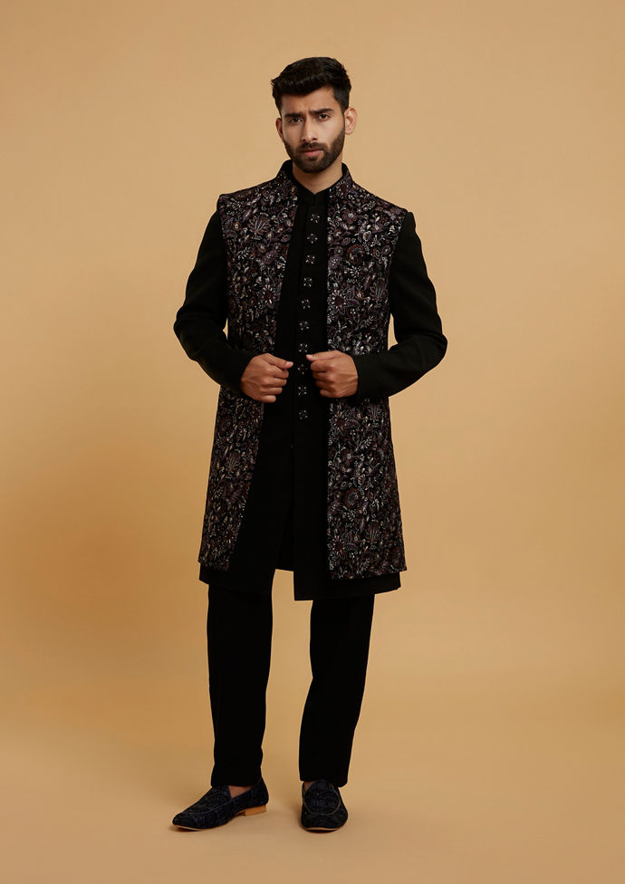Twamev Men Black Velvet Panache Indo Western