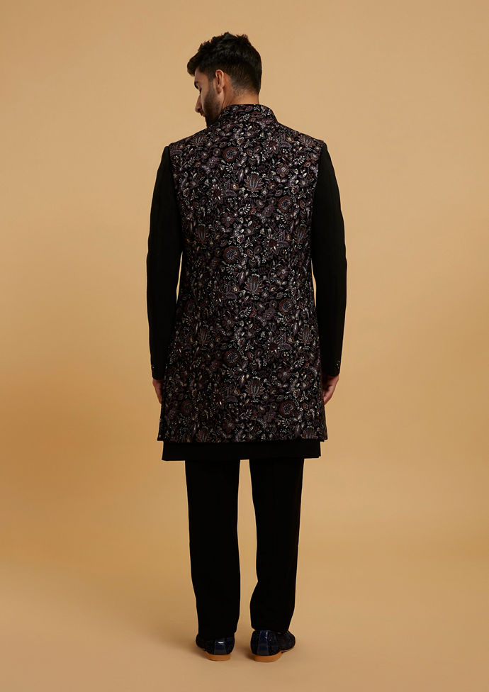 Twamev Men Black Velvet Panache Indo Western