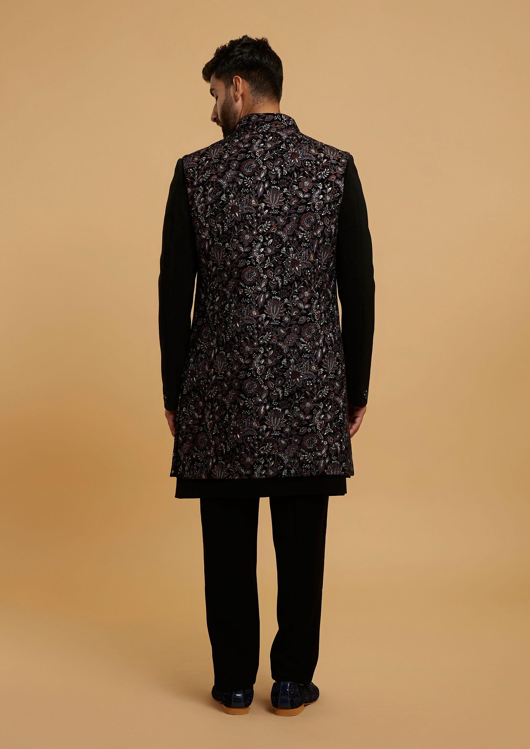 Twamev Men Black Velvet Panache Indo Western