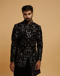 Twamev Men Black Velvety Elegance Indo Western