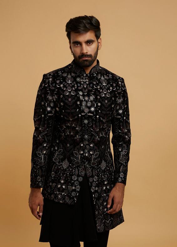 Twamev Men Black Velvety Elegance Indo Western