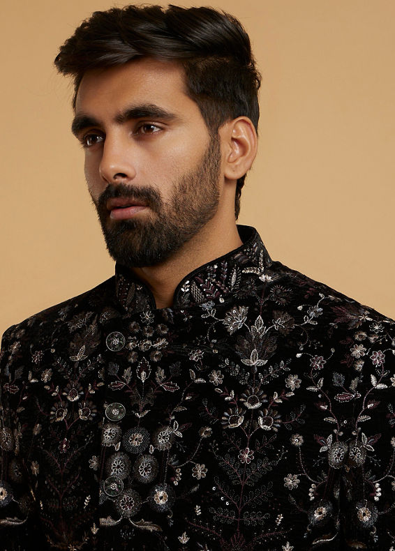 Twamev Men Black Velvety Elegance Indo Western