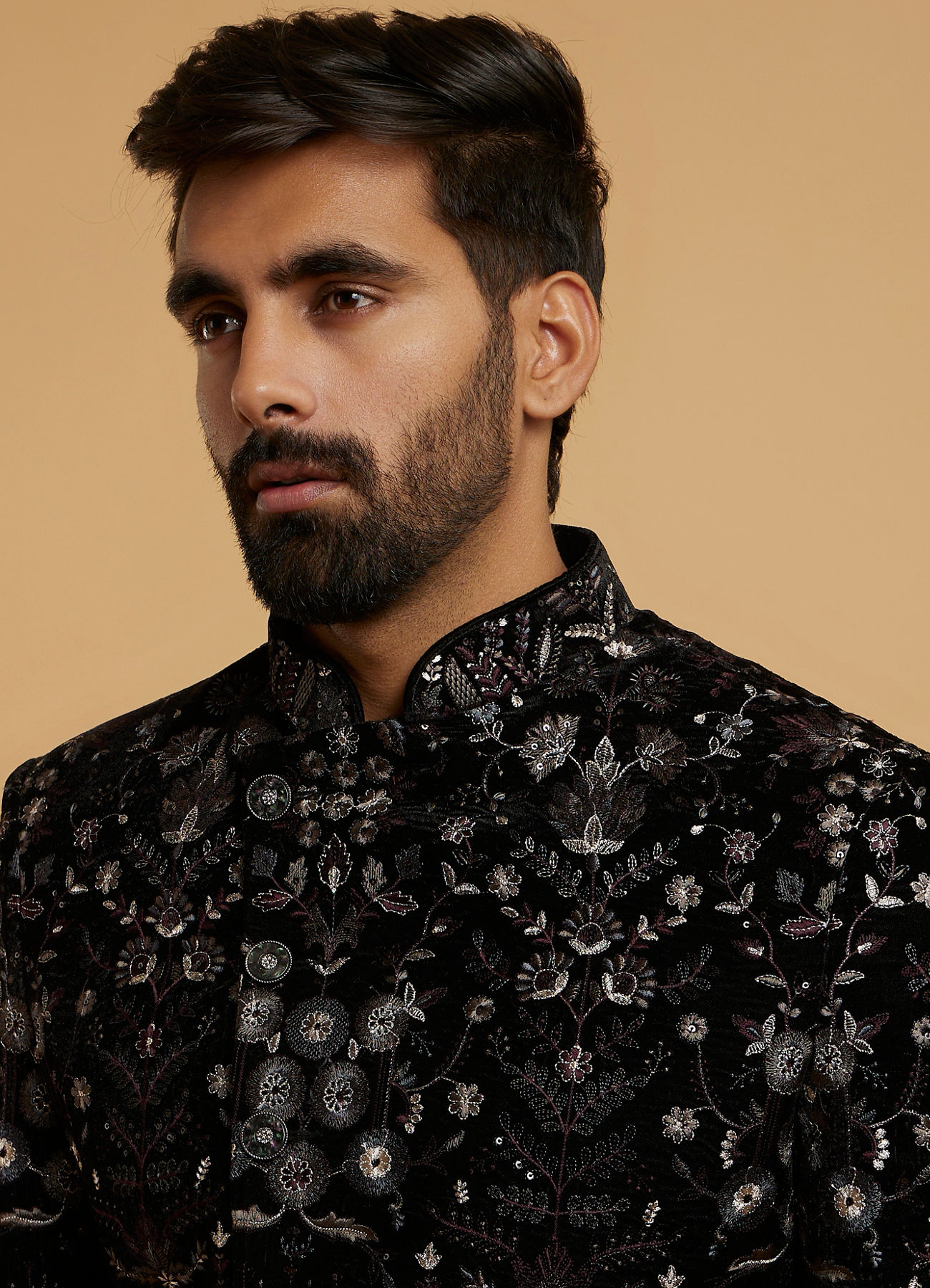 Twamev Men Black Velvety Elegance Indo Western