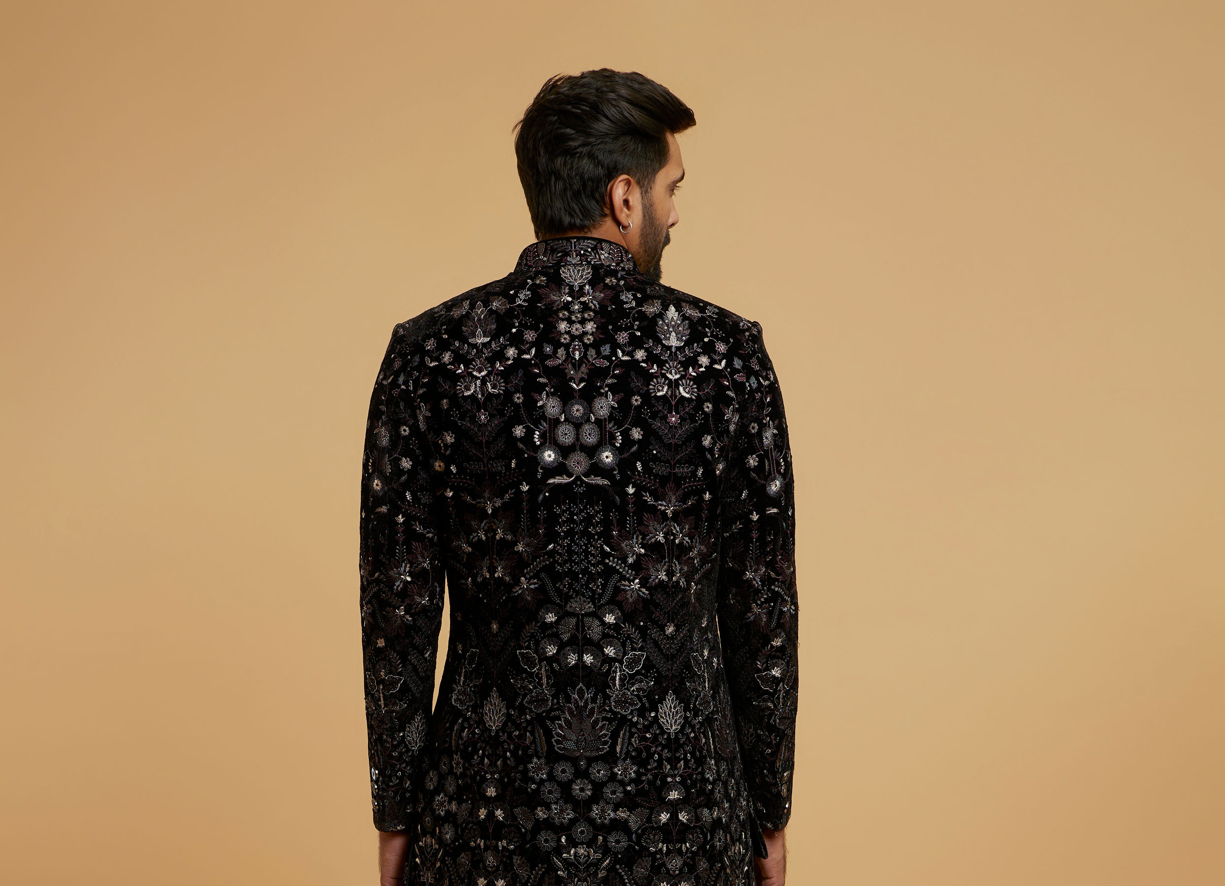 Twamev Men Black Velvety Elegance Indo Western