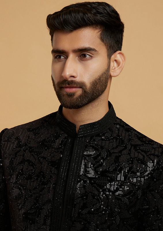 Twamev Men Velvet Galore Black Indo Western