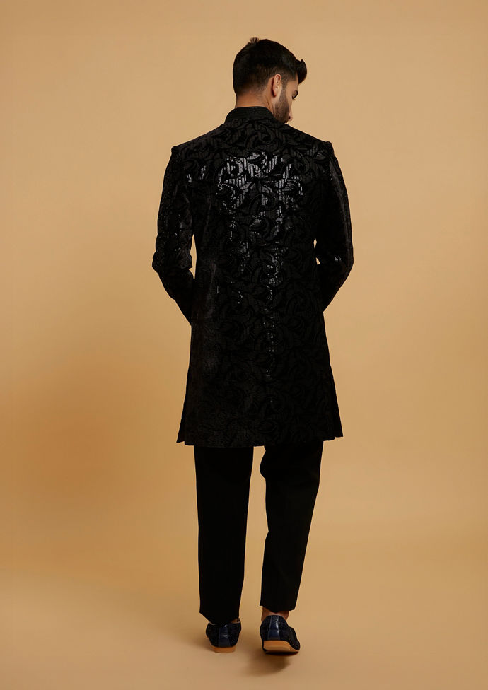 Twamev Men Velvet Galore Black Indo Western