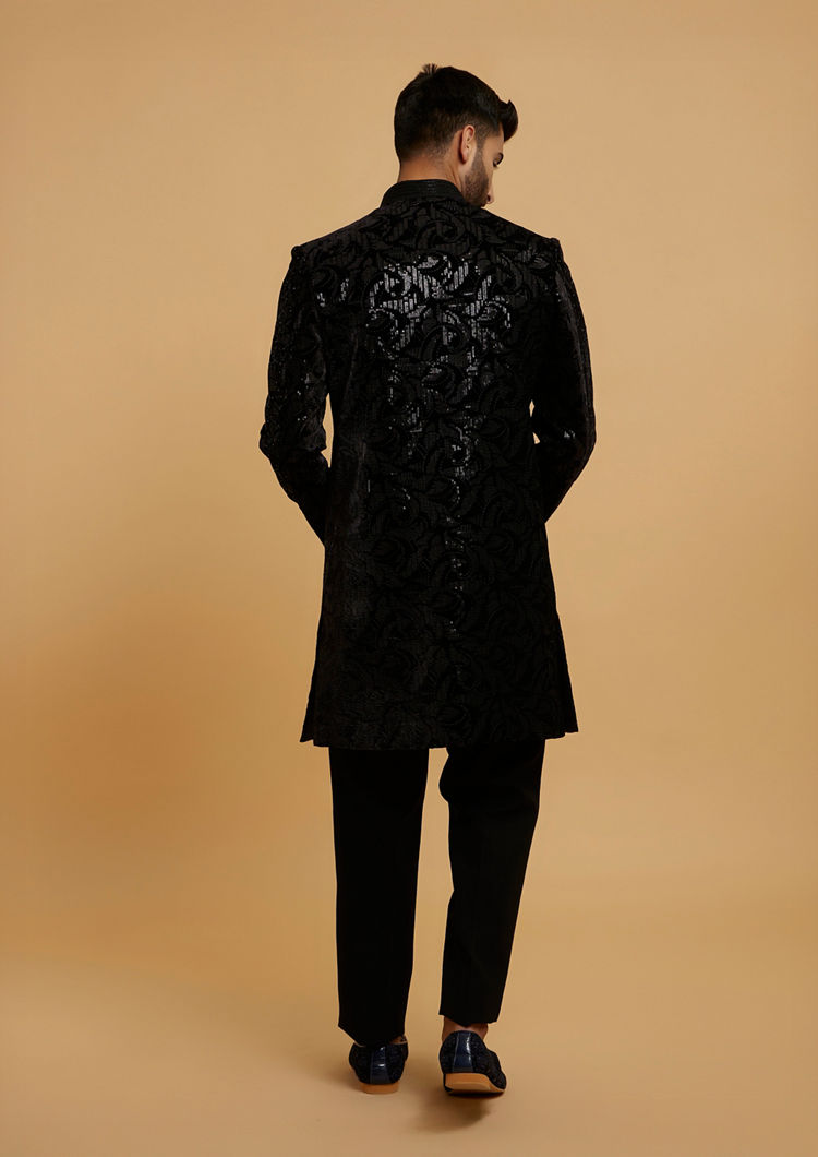 Twamev Men Velvet Galore Black Indo Western