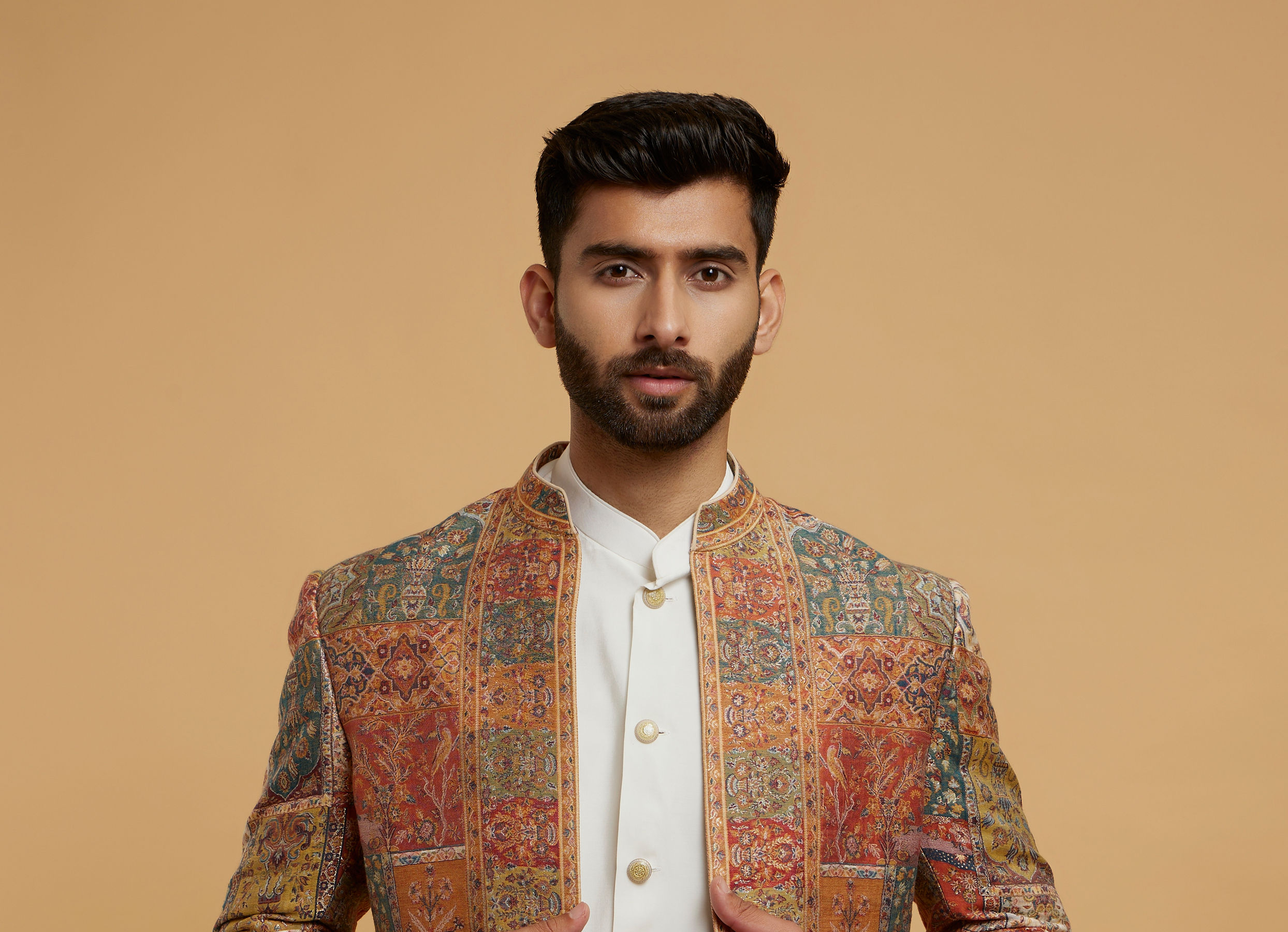Twamev Men Cream Splendour Brocade Indo Western