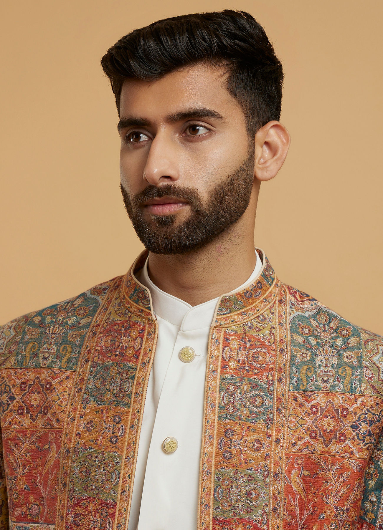 Twamev Men Cream Splendour Brocade Indo Western