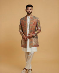 Twamev Men Cream Splendour Brocade Indo Western