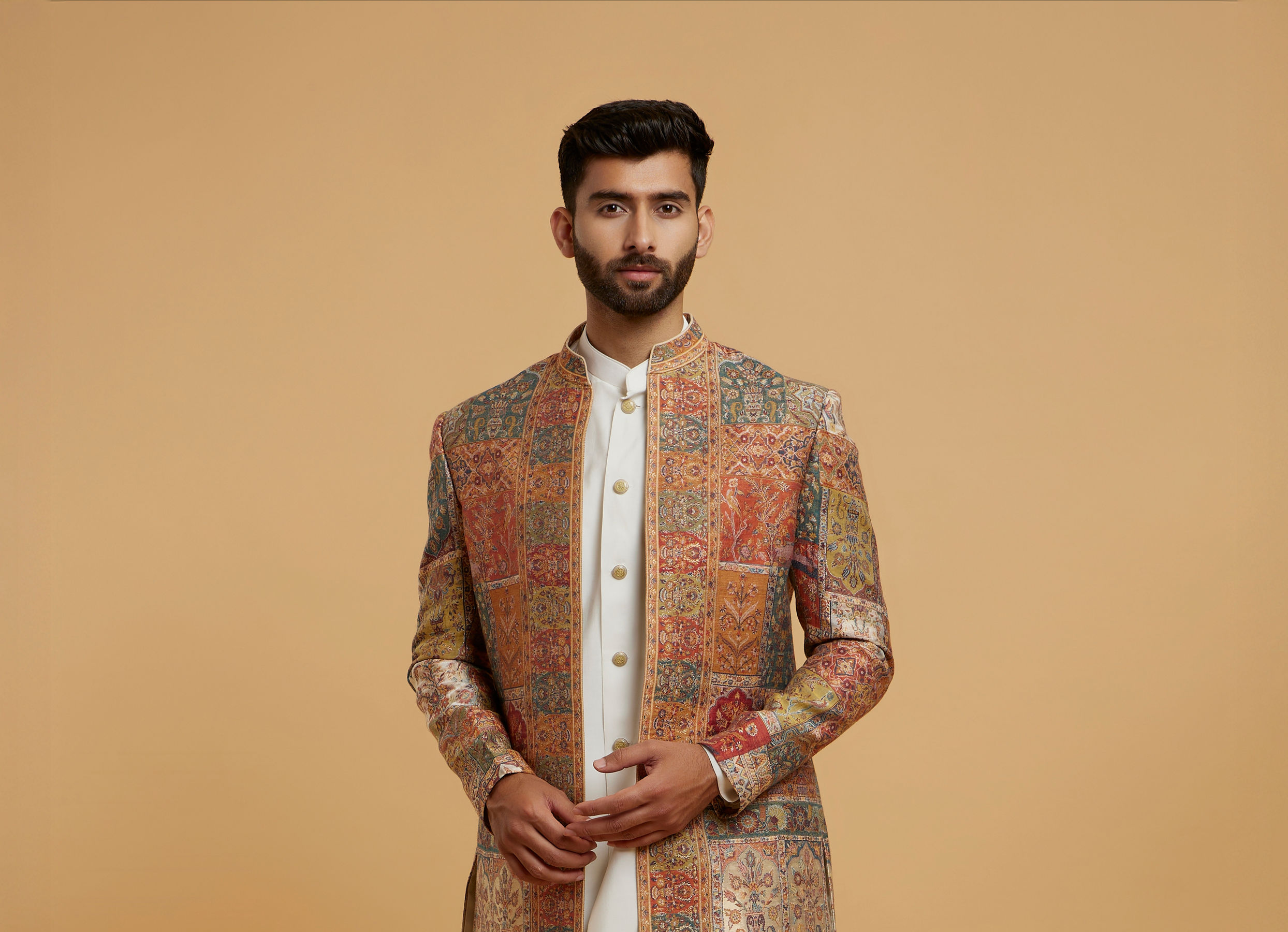Twamev Men Cream Splendour Brocade Indo Western