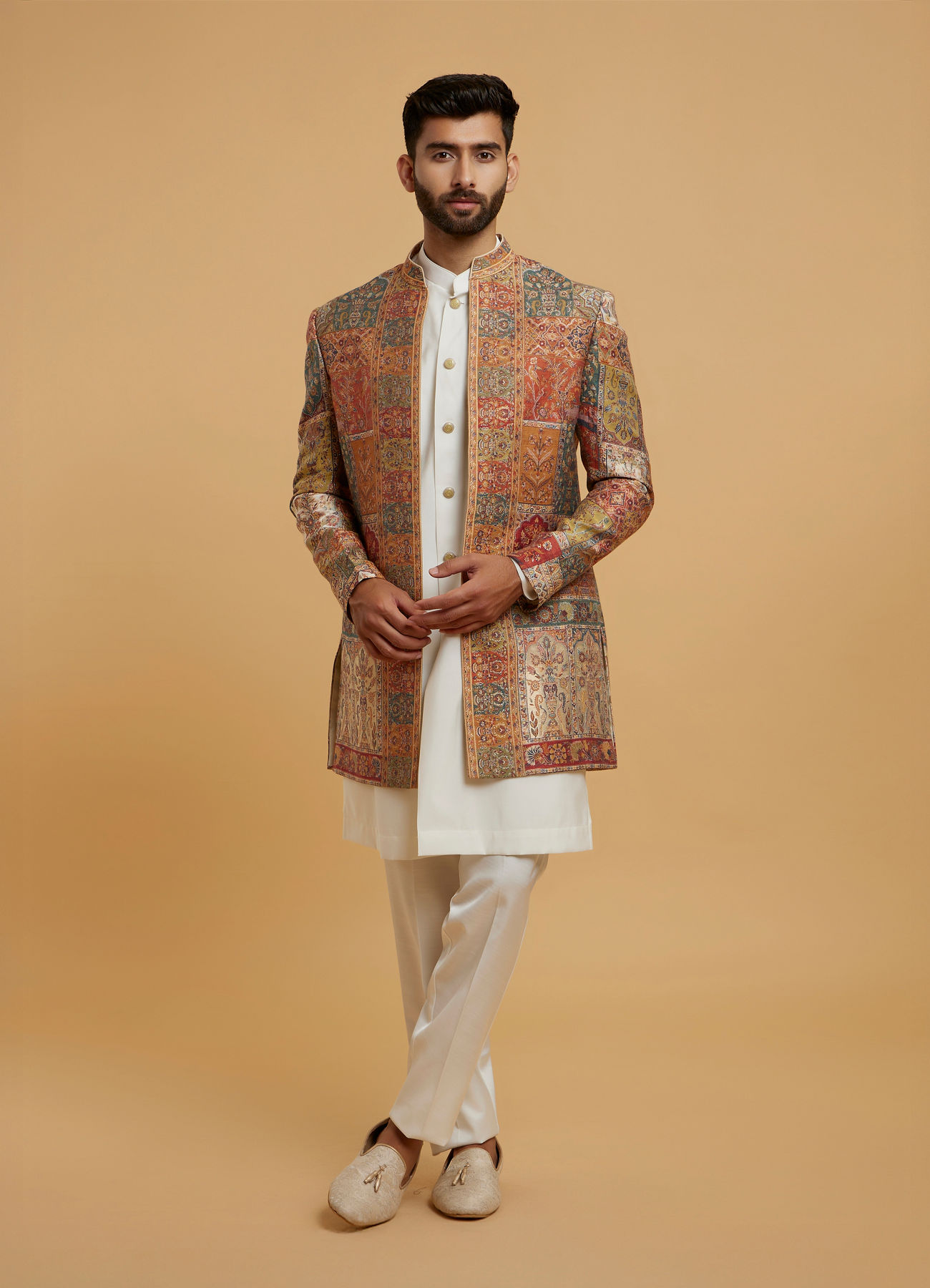 Twamev Men Cream Splendour Brocade Indo Western