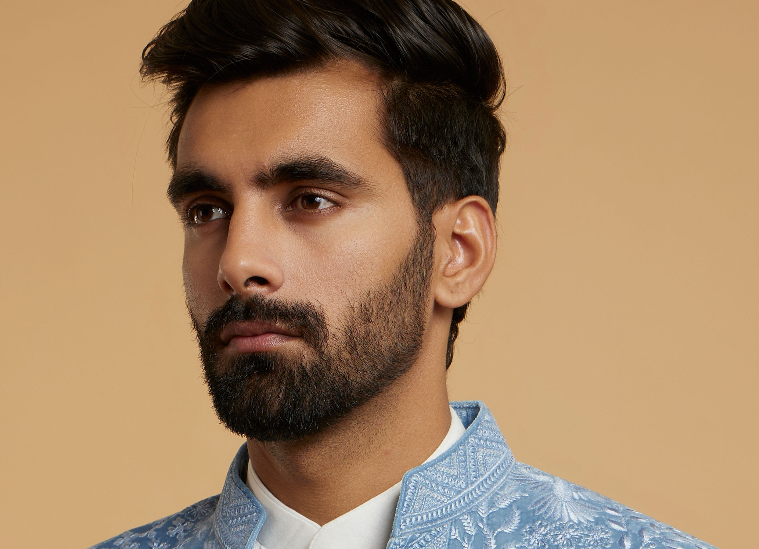 Twamev Men Elegant Light Blue Velvet Indo Western