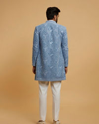 Twamev Men Elegant Light Blue Velvet Indo Western