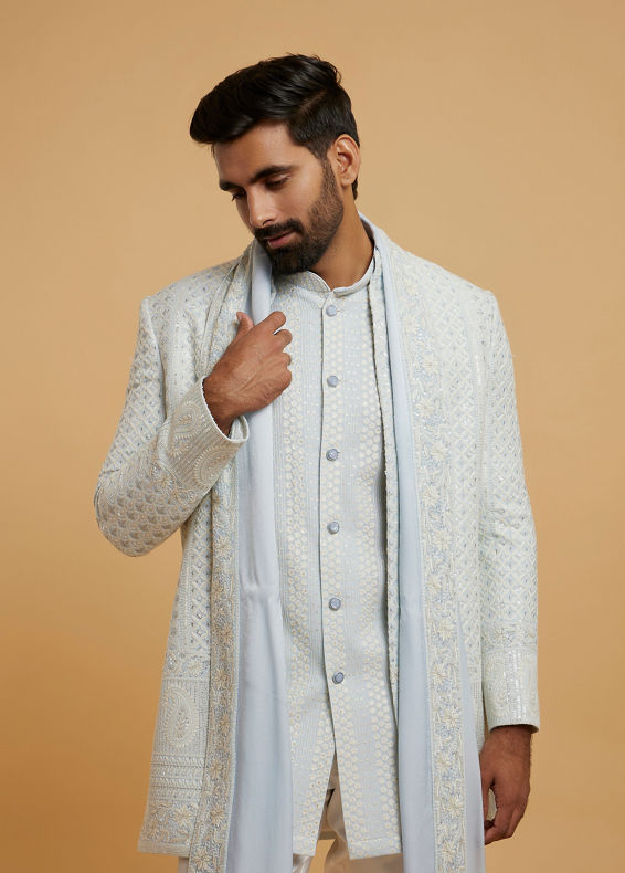 Twamev Men Light Blue Grandeur Indo Western