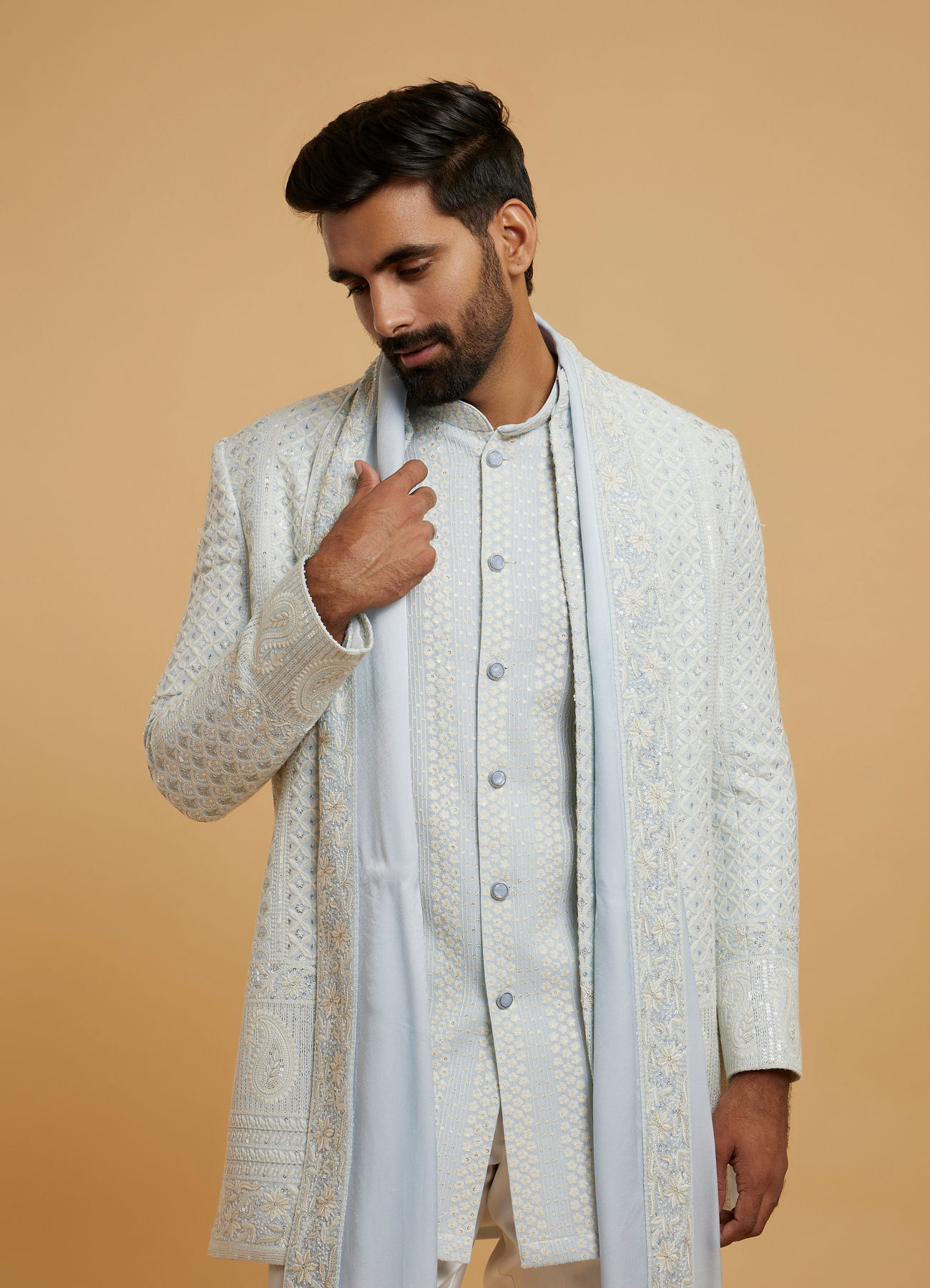 Twamev Men Light Blue Grandeur Indo Western